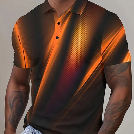 Multi-color stripes Pattern Men's Polo Shirt Business Casual Vacation Short Sleeve Polo Shirt Formal Button Down Lapel T-Shirt