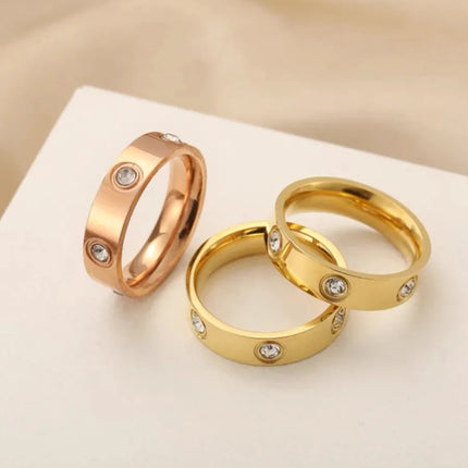 Classic Cross Stainless Steel Love Ring For Women Men Rose Gold Color Couple CZ Crystal Rings Luxury Jewelry Wedding Gift
