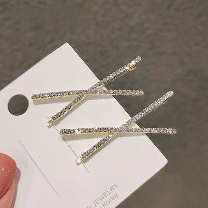 2pcs Cross Crystal Hairpins Rhinestone X Hair Clips Barrettes Simple Side Clip Bridal Headwear Girl Fashion Hair Accessories New
