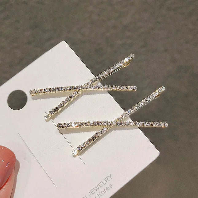 2pcs Cross Crystal Hairpins Rhinestone X Hair Clips Barrettes Simple Side Clip Bridal Headwear Girl Fashion Hair Accessories New