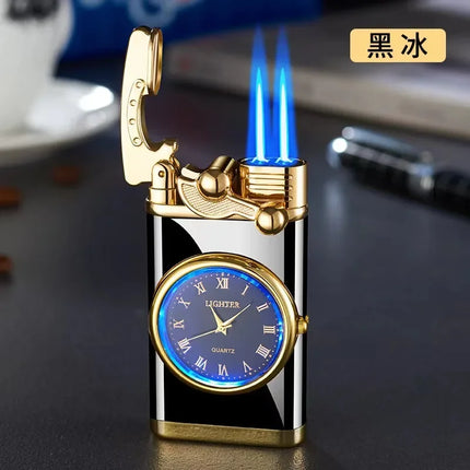 Creative Real Watch Metal Rocker Arm Butane Gas Torch Lighter Windproof Double Jet Flame Cigar Lighters Smoking Gadgets For Men