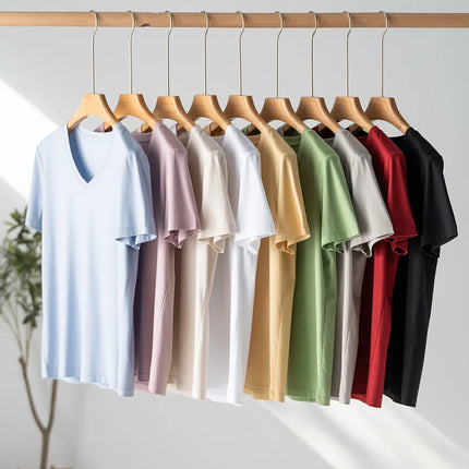 SuyaDream Women Solid T shirts, Silk Cotton Blend, O Neck, Short Sleeved Solid Tee,2025 Summer Candy Colors Basic Cozy Top Green