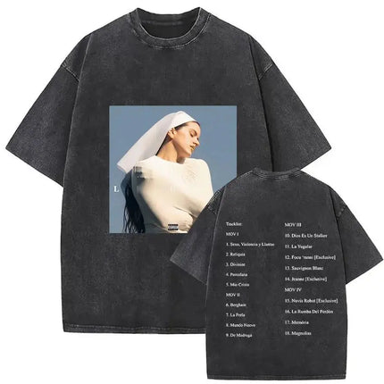 Harajuku Vintage Clothing  Vintage Washed Rosalia Lux Tour 2025 T Shirt Harajuku Aesthetic Oversized T-shirts Unisex