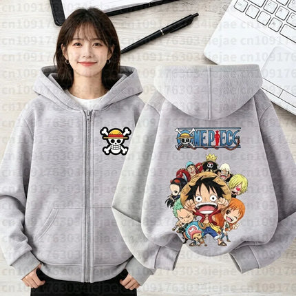 2026 One Piece Anime Hoodie Zipper Hoodie Men Women Luffy Print Graphic Streetwear Casual Pullover Long Sleeve Tops Autumn