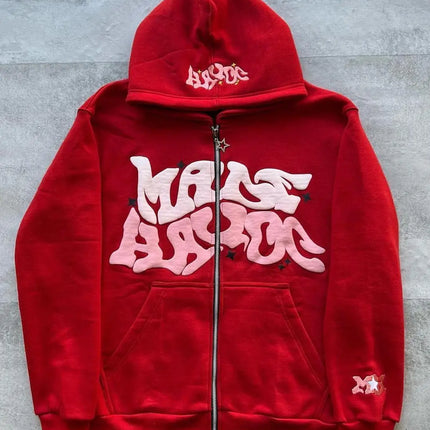 Fashion Retro Star and Letter Printed Zipper Hoodies Women & Men Y2K Spring Autumn Section Lazy Trendy All-match Cardigan Hooded