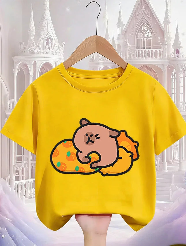 Kids Capybara Cute Kawaii T Shirt Summer Boys Girls Cartoon Crew Neck Fashion Street Casual Clothing 3 14Y