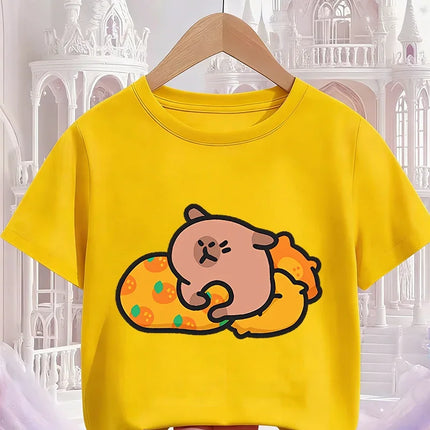 Kids Capybara Cute Kawaii T Shirt Summer Boys Girls Cartoon Crew Neck Fashion Street Casual Clothing 3 14Y