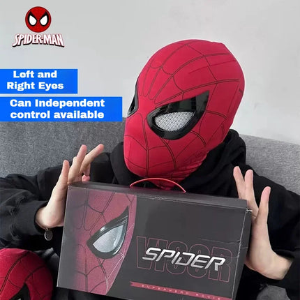 Hot In Stock 1:1 Scale Miles Spider-Man Electronic Mask With Moving Glowing Eyes Ring Control Cosplay Toy Gift For Boys Gift