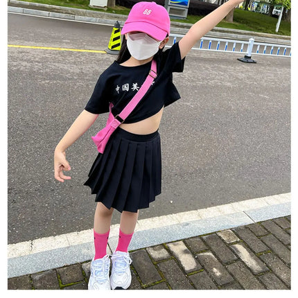 1pcs Spring Summer Girls Pleated Skirt Students Elastic A-line Skirt Kids College Style jk Skirts Childrens Fashion Short Skirts
