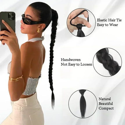 1pcs Braiding Ponytail Hair Extensions Brown Braid Ponytail for Women Hairpiece Synthetic Long Wrap Around Braided Horse Tail
