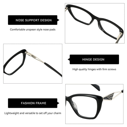 ZENOTTIC Black Cat Eye Optical Glasses Frame Peculiar Fashion Leg Women Non-Prescription Acetate Square Eyeglasses MG6592