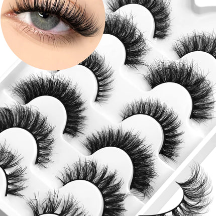 GROINNEYA 3D Mink Lashes Cat Eyelashes Fluffy Wispy Volume Lashes Natural Feathery Effect Lightweight Flexible Band Fake Lashes