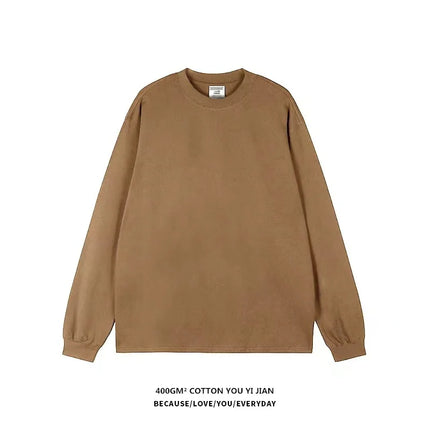 White Heavyweight 400g Pure Cotton Long Sve T-irt ex Loose Fit Basic Color Inner Wear Base Layer irt
