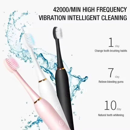 Electric Ultrasonic Toothbrush with Six Speed Modes Soft Bristles USB Charging Waterproof Adult Tooth Cleaner for Home Use Coupl