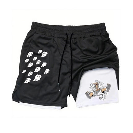Anime One Piece Men's Shorts Quick-dry Double Layer 2-in-1 Pants Summer Graphic Print Workout Training Fitness Sports Gym Shorts