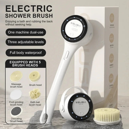 2026 Digital Display Electric Long Handle Bath Brush Automatic Rotating Back Scrubber USB Rechargeable Body Exfoliating Mud Remo