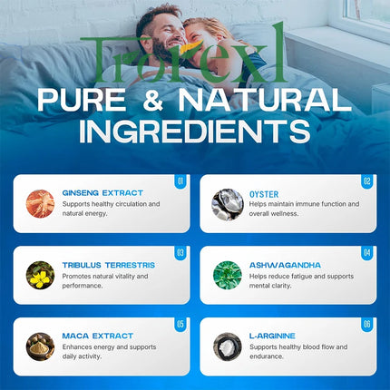 TonicBluPro Blue Pills Male Enhancing Supplements Support Stamina & Energy, Natural Oyster & Ginseng Tablets
