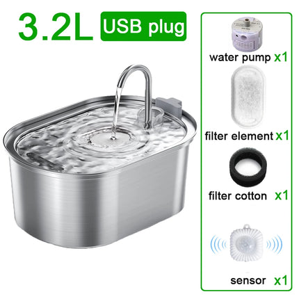 3.2L Cat Automatic Water Dispenser Pet Water Fountain USB With Filter Stainless Steel Dog Drinking Fountain For Cats Dogs ﻿