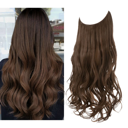 Synthetic No Clip Wave Hair Extensions Ombre Natural Black Blonde Pink One Piece False Hairpiece Fish Line Fake Hair Piece