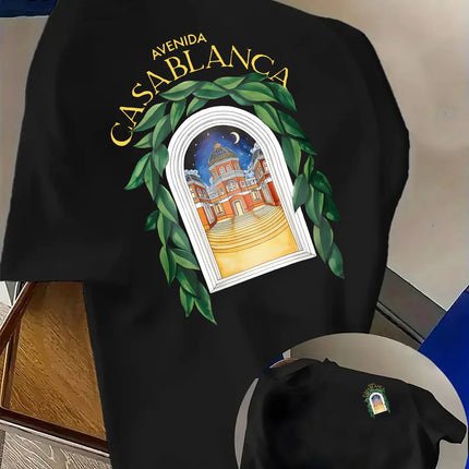 Stylish North Africa Inspired Tee Featuring Night Cityscape Green Leaves 100% Cotton Men's T-shirt Summer Streetwear
