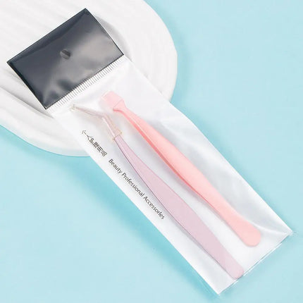 2Pcs Eyelash Tweezer Set Lash Pick Up Clip Pointed Flat Clip Lash Grafting Item Lower Eyelashes Applicator Portable Makeup Clamp