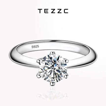 Tezzc 1-3CT VVS1 Moissanite Rings for Women Engagement Wedding Promise Solitaire Band With Certificate S925 Sterling Silver Ring