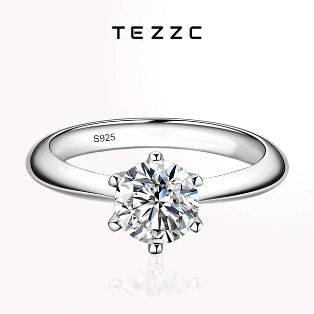 Tezzc 1-3CT VVS1 Moissanite Rings for Women Engagement Wedding Promise Solitaire Band With Certificate S925 Sterling Silver Ring
