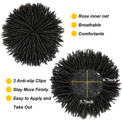 6inch Afro Dreadlock Hair Toppers Hair Pieces Synthetic Kinky Curly Wig One Piece Dreads Toupee Clip Hair for Women And Men