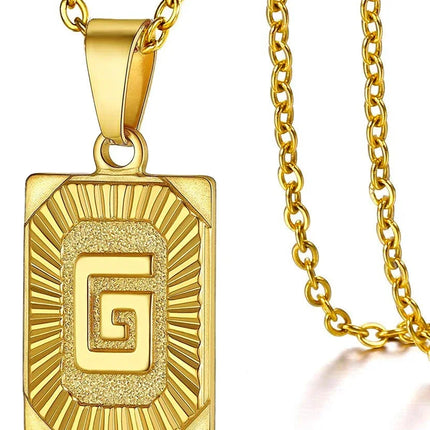 Fashion 26 Letter Gold Color Pendant Necklace for Men Women O Chain Link Charm Square Initial Necklace Choker Jewelry