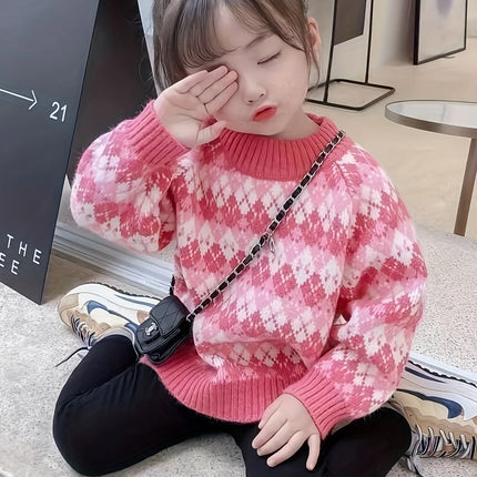 Children's Sweater Winter New Style Girls' and Boys' Pullover Round Neck Knitwear Baby Upper Body Warm Clothing
