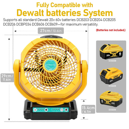 Cordless Oscillating Fan for Dewalt 20V 60V Battery, 3-Speed Jobsite Industrial Camping Fan(Battery not Included)