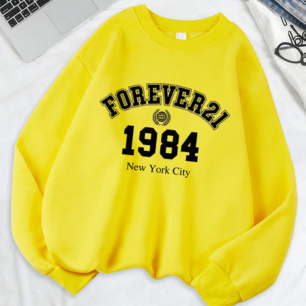Forever 21 New York City Prints Sweatshirts Women Sporty Hoodies Warm Crewneck Tops Autumn Winter Women Clothes