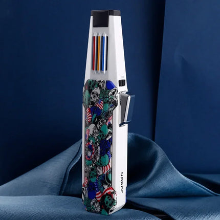 JOBON Metal Outdoor Windproof Turbine Torch Strong Fire Power Blue Flame Straight Butane Gas Lighter Gas Kitchen BBQ Welding
