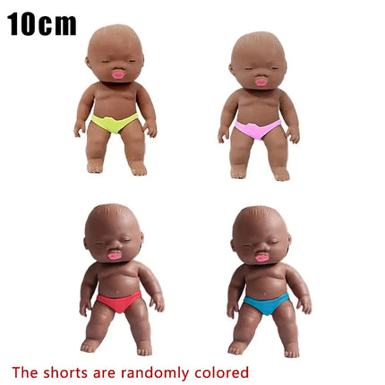 Natasha Black Baby Dolls Squeezable Stress-relieving Toys Soft Silicone For Toddlers Pretend Role For Kids And Adults