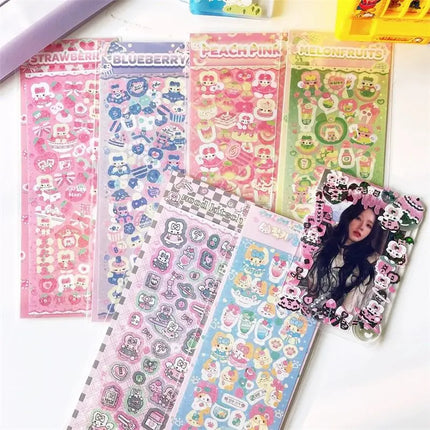 MINKYS New Arrival 3pcs 6pcs Kawaii Bear Ribbon Laser Bling Stickers DIY Scrapbook Stickers Confetti Decoration DIY Photo Frame