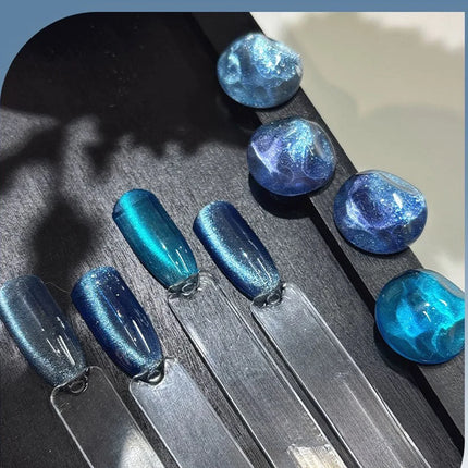 1-10pcs WS Sparkling Blue Glass Bead Cat Magnetic Gel Nail Polish Flash Whitening Popular Semi Permanent Soak Off UV Gel Varnish