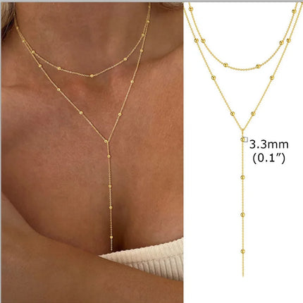 Gold Plated Stainless Steel Lariat Necklace, Dainty Long Layered Necklace for Women Girls, Y-Shaped Drop Pendant