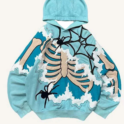 New Trendy men's Hoodie With 3D Skeleton Style Pattern design, Novel Long Sleeved Hoodie With Pockets For Daily Wear