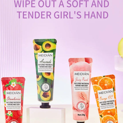 Five piece fruit scented hand cream for moisturizing and long-lasting fragrance retention. Hand care mask cream