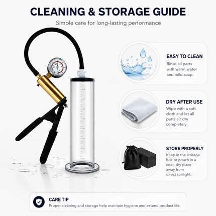 Male Acrylic Cylinder Vacuum Pump Sex Toy with Black Hose Metal Gauge Hand Pump and Man Masturbation Accessories