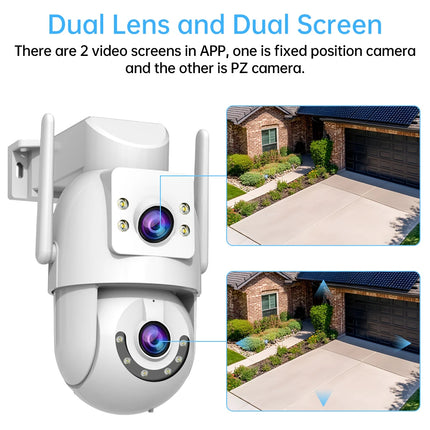 Jooan 5K 8MP Dual Lens Dual Screen IP Camera Wifi PTZ Camera Outdoor AI Auto Tracking CCTV HD Audio Video Surveillance