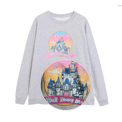 Disney Pink Disneyland Letter Embroidery Cartoon Mickey Minnie Cute Print Sweatshirt Zipper Women Jumper Fleece Pullover Unisex