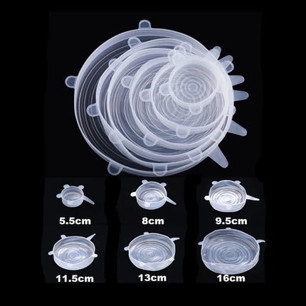 6PCS Silicone Stretch Lids Multifunctional Retractable Fresh-keeping Food Bowl Covers Reusable Saving Covers for Kitchen