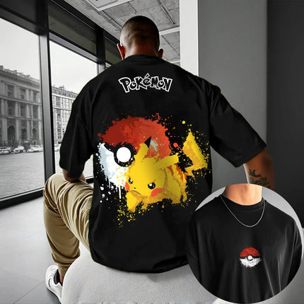 Summer Anime Pokémon Cosplay T-Shirt Cotton Short Sleeve Tops Casual Loose Retro T-Shirt Men Women Family Matching Outfits Tops