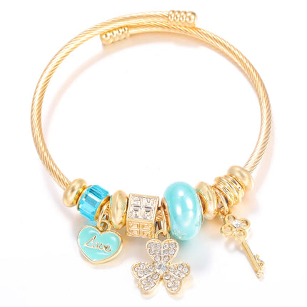 New Trendy 4 Colors Heart Shape Painted Pendant Closure Beaded Bracelet Golden Stainless Steel Women Bracelet 2025 Charm Jewelry