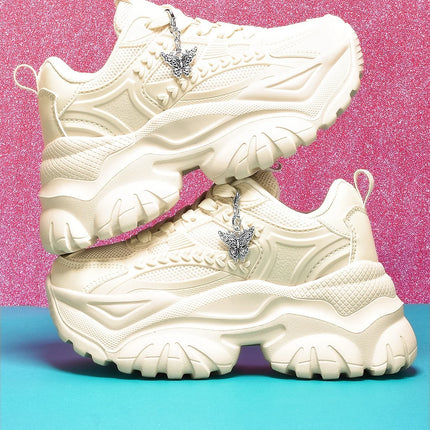 Women's Lightweight 7cm White Thick-Soled Trbottomyy Versatile Fashionable Casual Vulcanized Shoes with Silver Butterfly Decorative Pendant Chain Shoes High Water Platform Trbottomyy Versatile White Women's Comfortable Soft-S