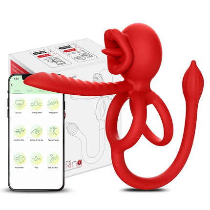 APP Vibrating Cock Ring Sleeve Rose Clitoral Vibrators Tongue Clit Stimulator Anal Plug Prostate Massager Sex Toys for Men Women
