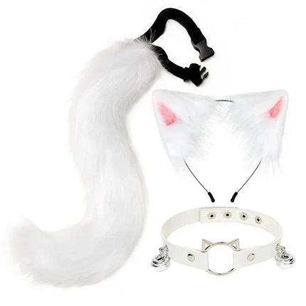 Costume Accessory Set Fox Ears and Tail Soft Faux Fur Hair Band Animal Themed Cosplay Halloween Party