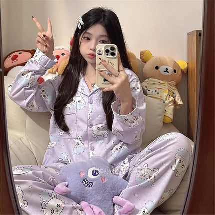 Momonga cartoon pajamas cute Chiikawa Momonga Women's long-sleeved shirt and pants for spring and autumn Girls' home wear set