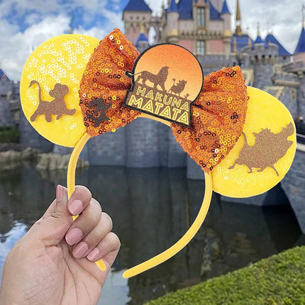 1pc Lion King Ear Headband – Sparkly Sequin Ears with Bow, Eye-Catching for Parties & Dress-Up.